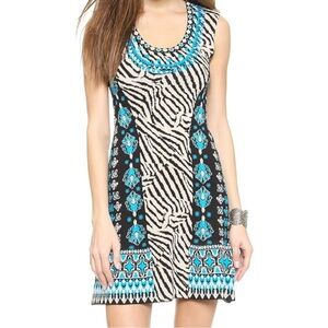 Nanette Lepore Safari Zebra Lagoon and Black Print Bodycon Sheath‎ Dress XS